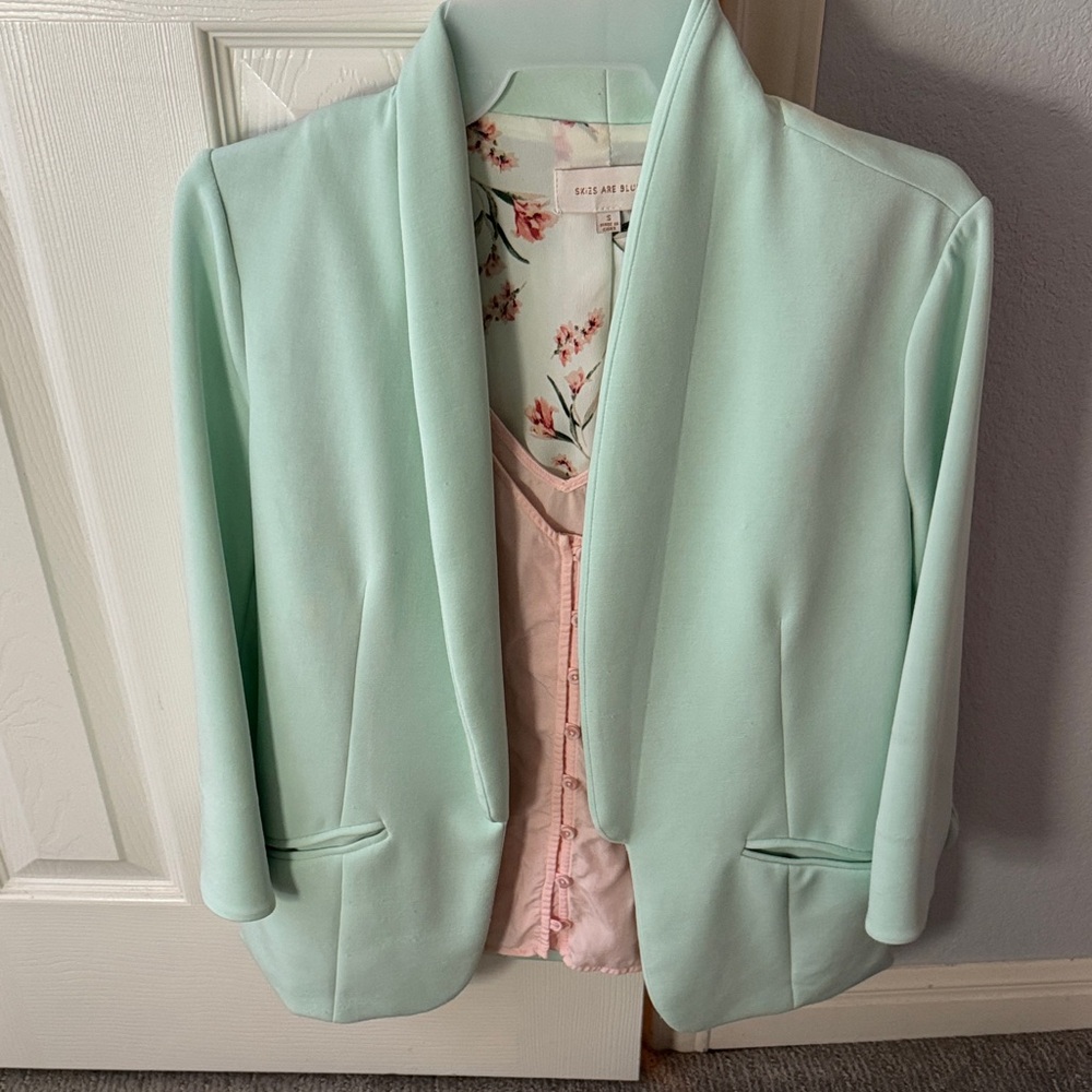 Skies Are Blue Mint Green Open-Front Blazer